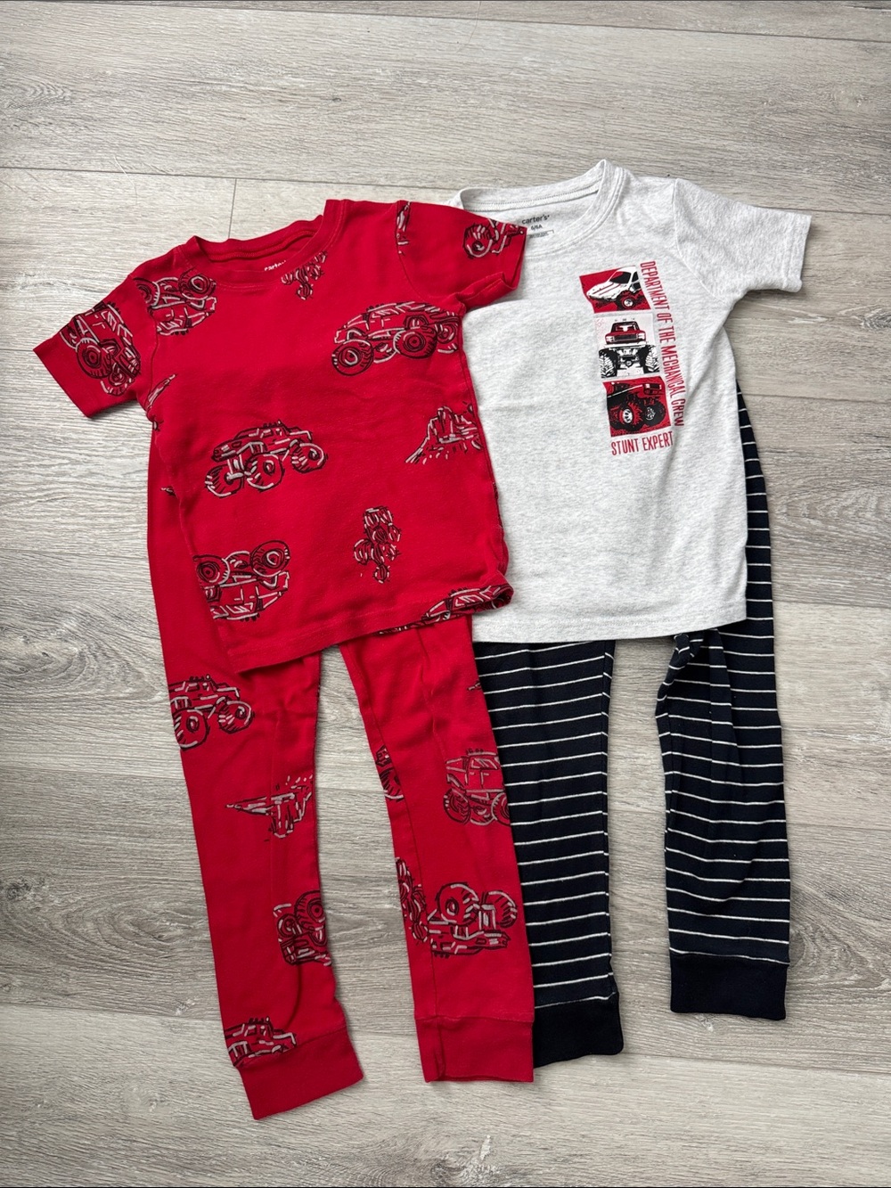 Carter's Short Sleeve/Pants Pajama Set - Red, Gray & Black Monster Trucks Size 6